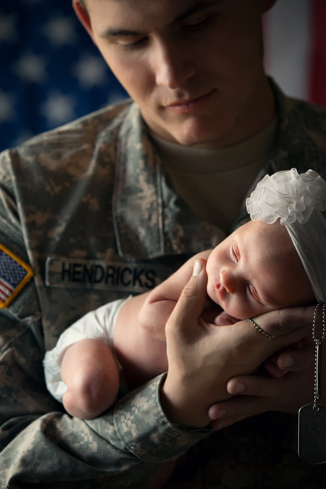 Father and daughter portrait of a newborn girl and her military father by Sonoma photographer Jason Guy