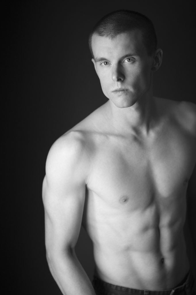 black and white fitness portrait of an attractive man